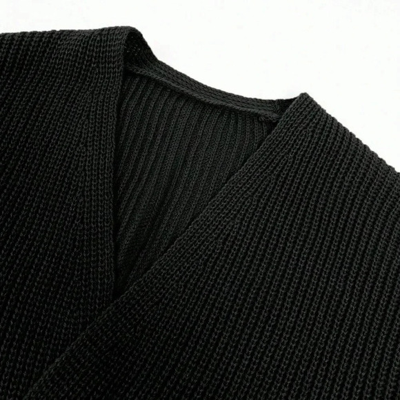 Black Casual Women's Drop Shoulder Open Front Cardigan - Picture 5 of 8